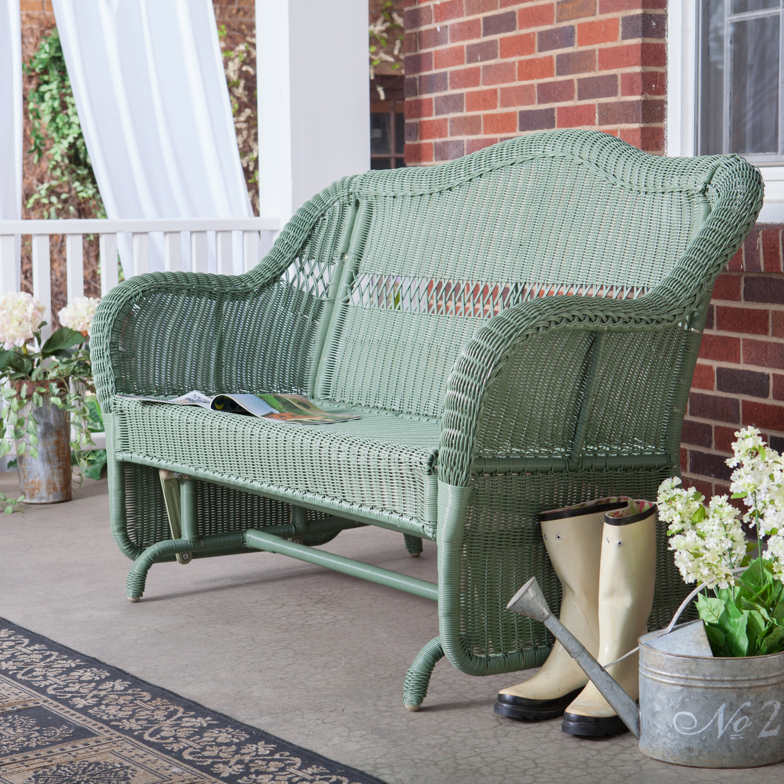 Wicker resin patio porch glider loveseat seat outdoor furniture