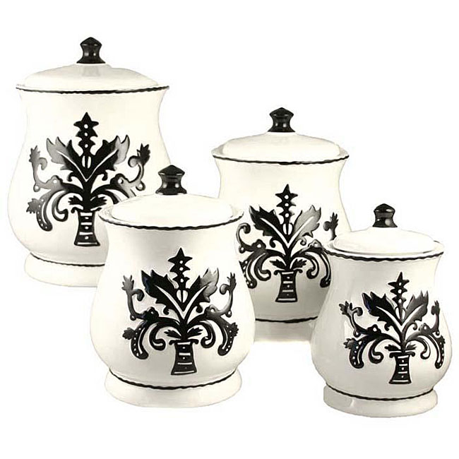 Black White Collection Handcrafted 4 Piece Kitchen Canister Set 