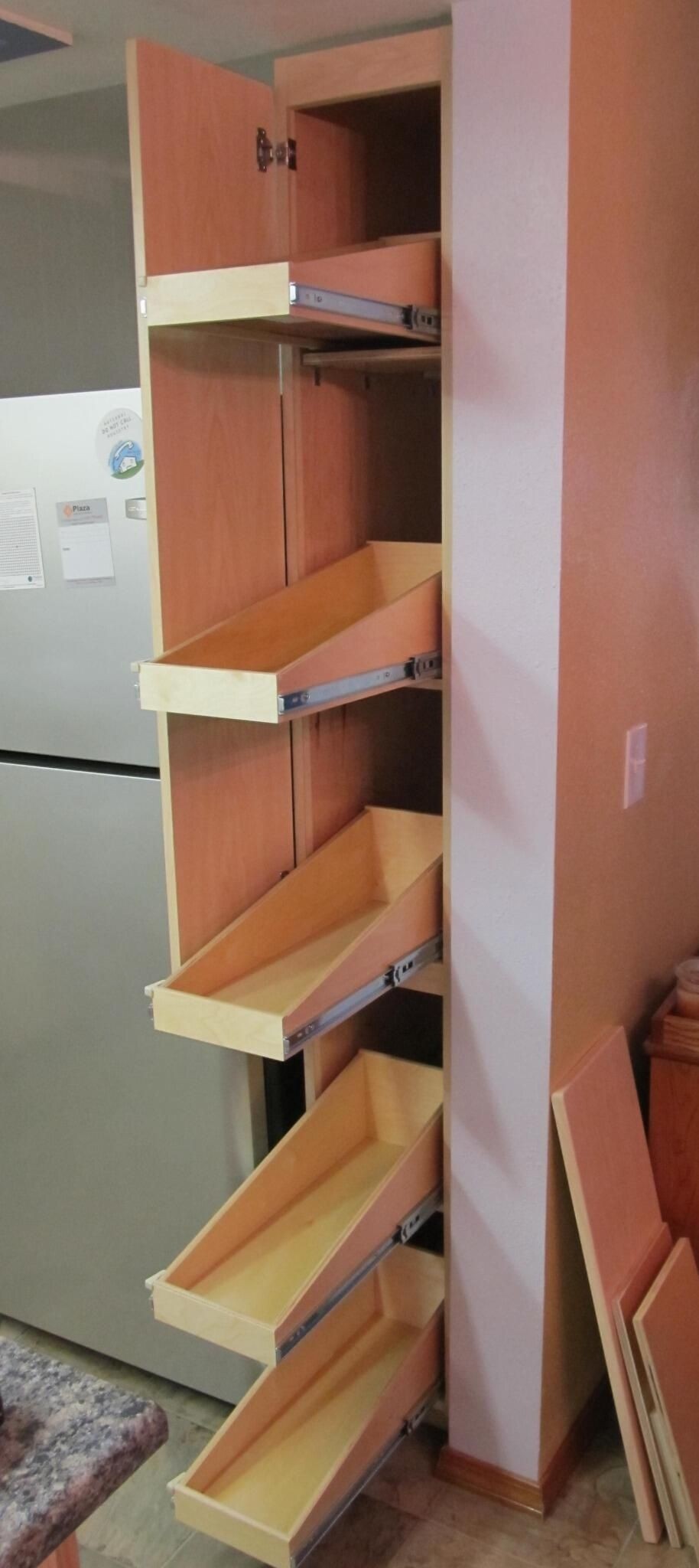 Pull out shelves for a narrow pantry pantry