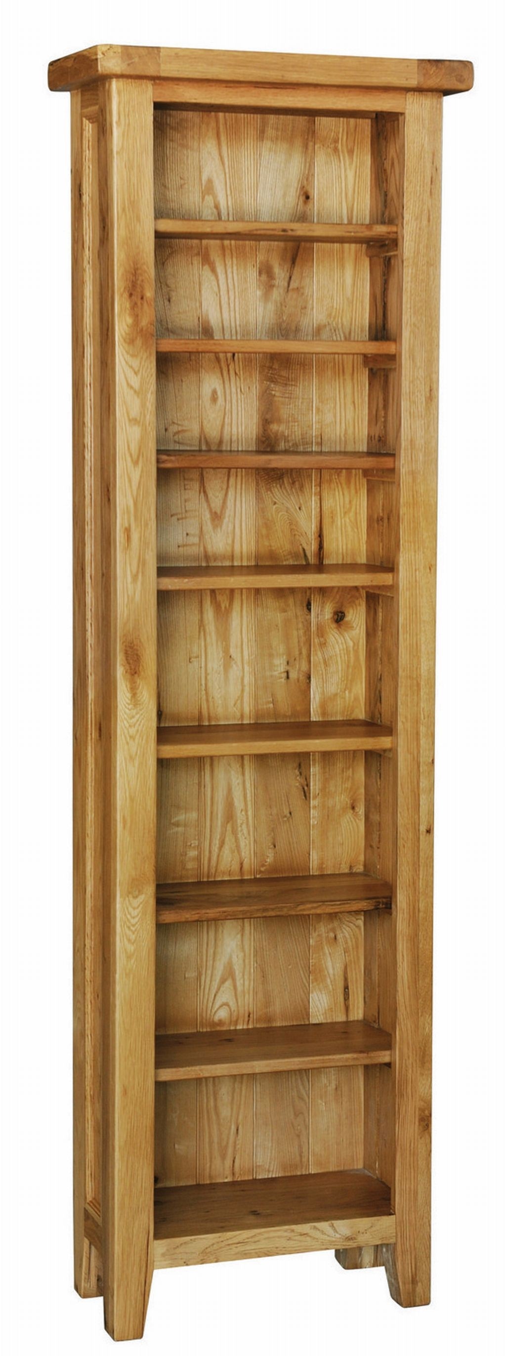Solid oak furniture tall slim narrow bookcase rack cd dvd