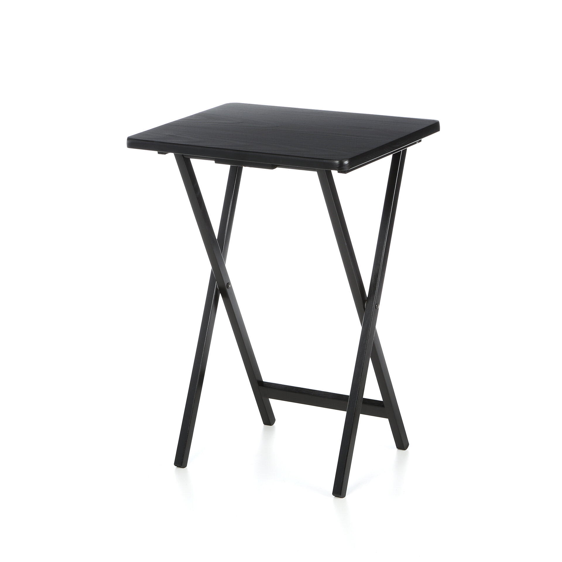 Stand Set Of 4 Folding Table For Movie Dinners Snack Tables Wood Black 