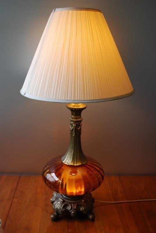 Vintage amber optic glass table lamp