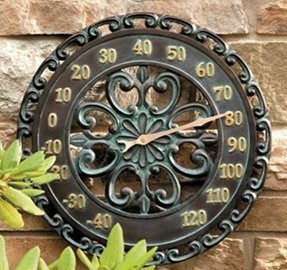 decorative outdoor thermometer and clock