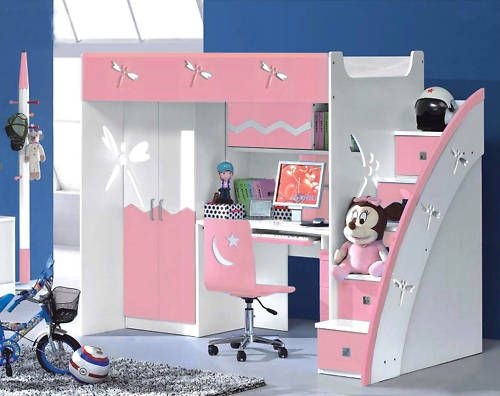 About pink kids loft bunk bed desk wardrobe 5 drawer