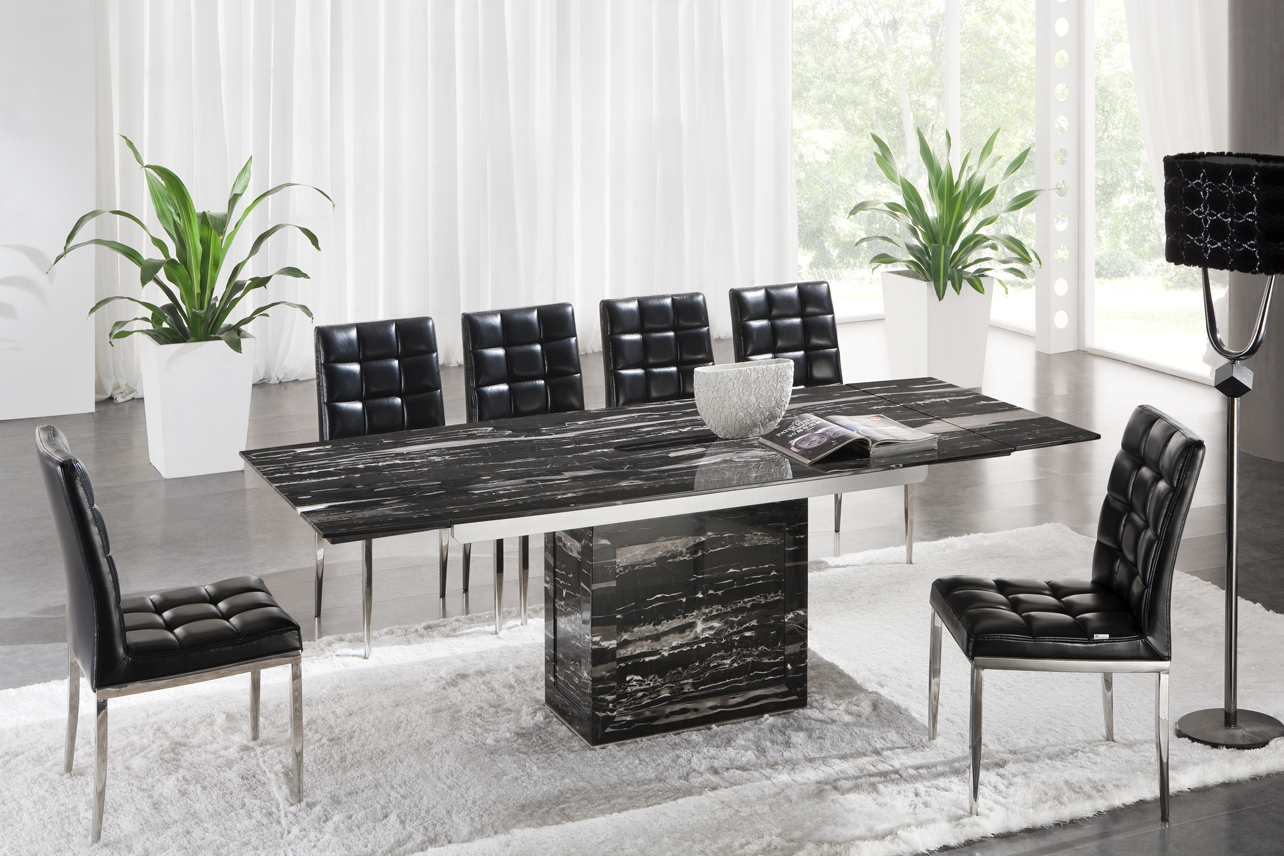 Black marble dining table set 1