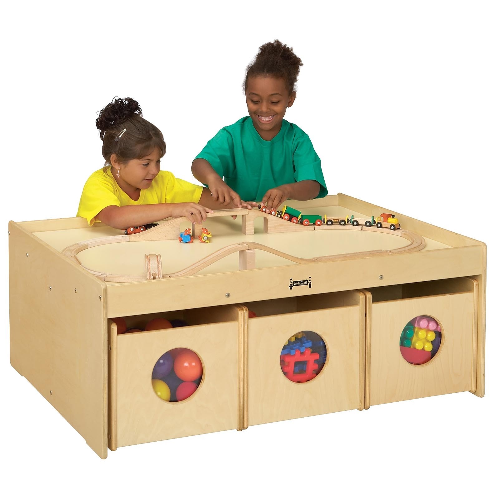 wooden activity table with storage