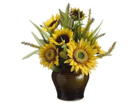 Of 2 artificial sunflower foxtail silk flower arrangement centerpieces
