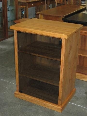 Recycled rimu stereo cabinet with tinted glass door
