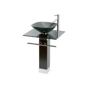 Small bathroom modern red oak pedestal sink smoke glass vanity
