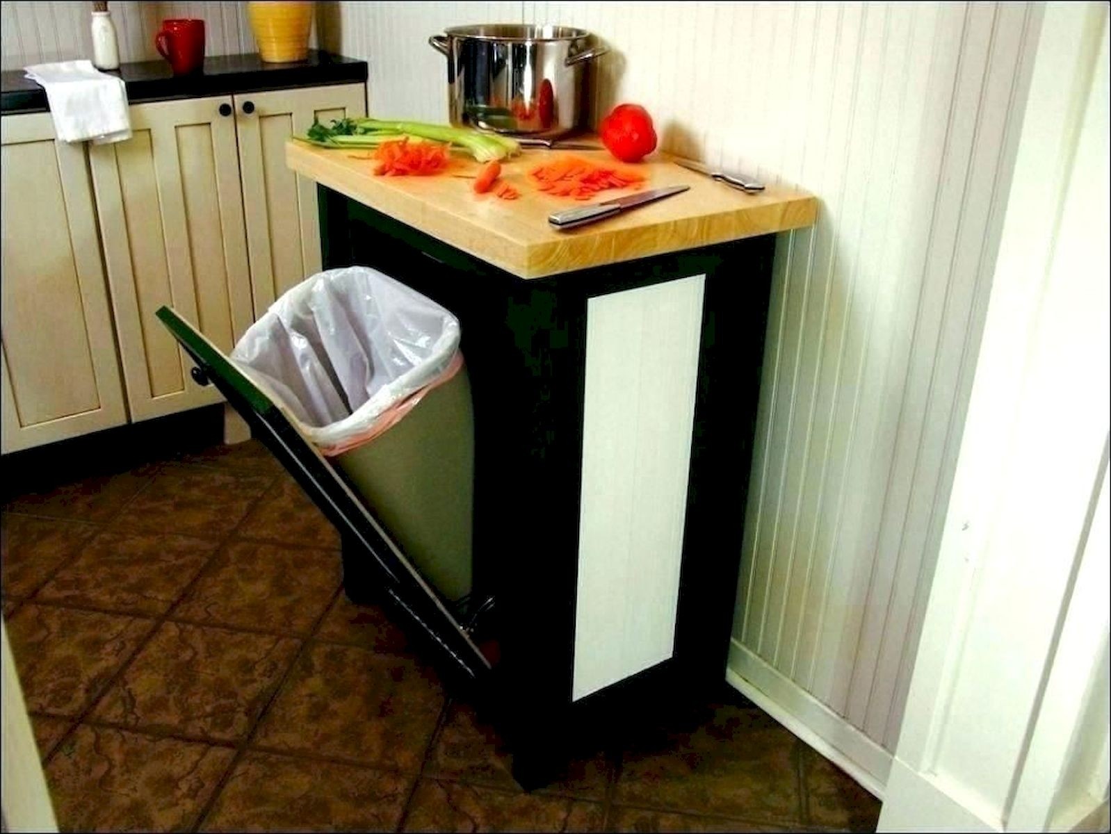 trash bin kitchen storage table with cutting board