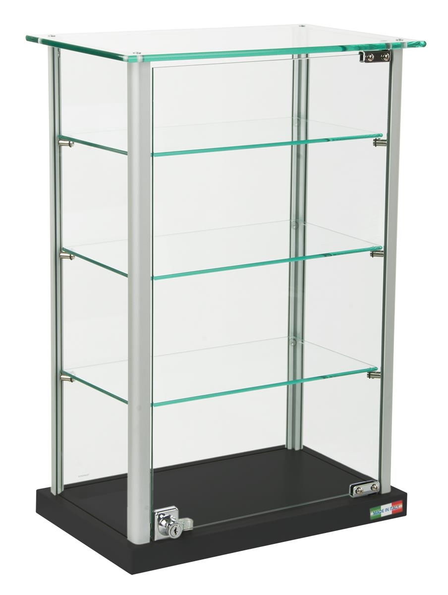 Case w glass canopy top 3 shelves black display products