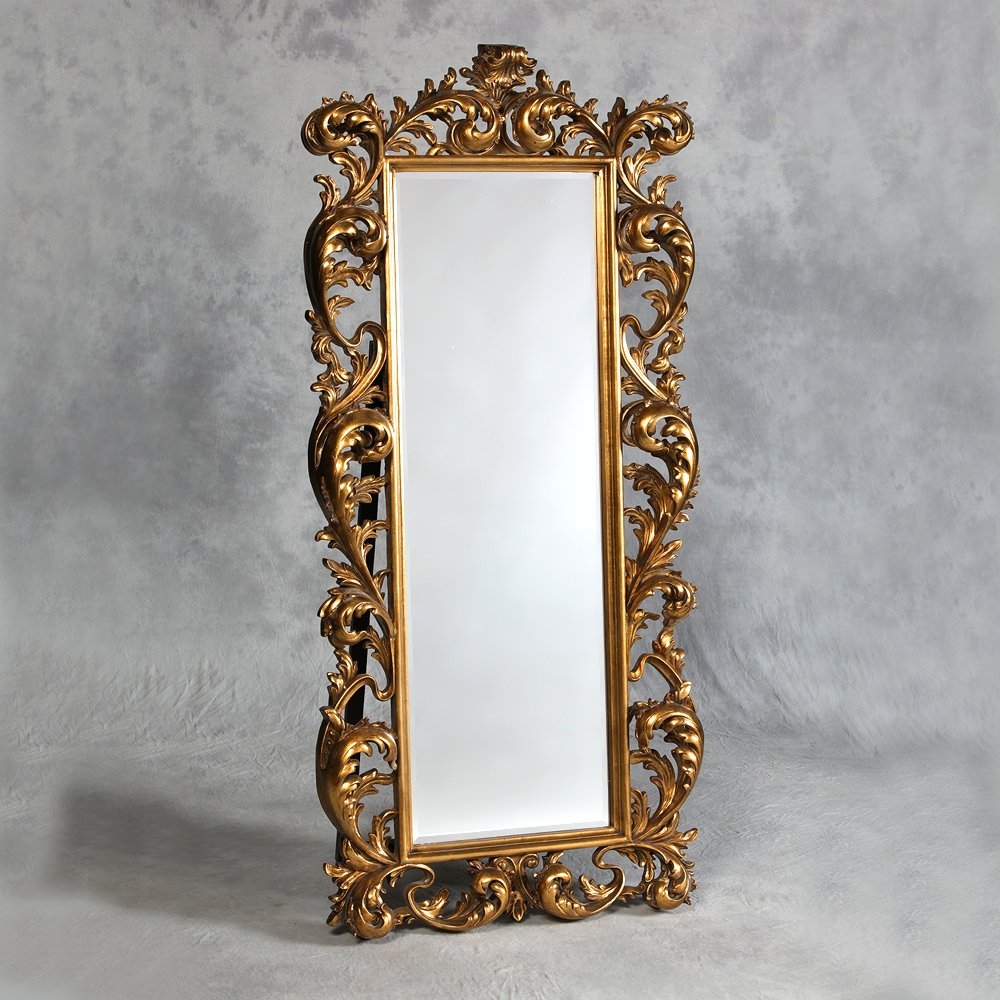 Extra large gold rococo cheval dressing mirror
