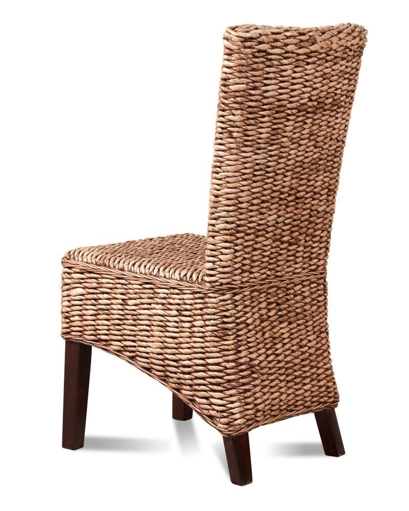 Rattan Wicker Dining Room Chair Banana Leaf Weave Solid Mahogany Wood Frame