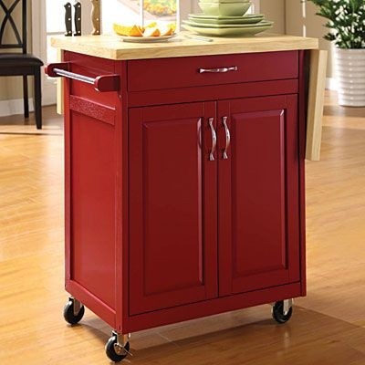 Red finish kitchen cart with drop leaf