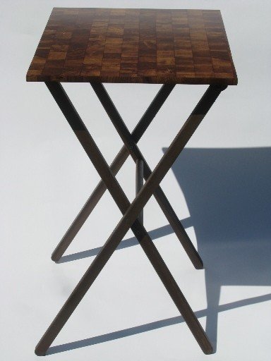 Retro danish modern vintage tv tray tables w stand wood