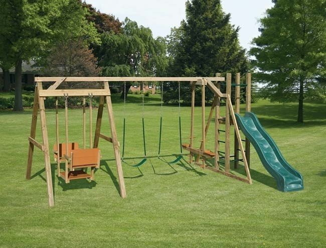 swing set with glider and slide