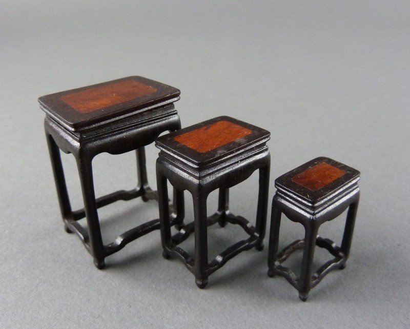 Antique chinese dollhouse miniature stacking nesting tables 1 12 scale