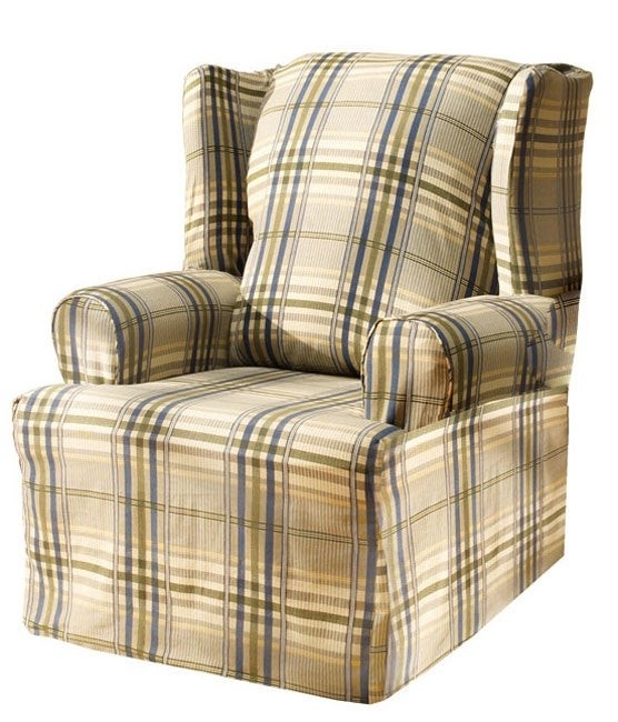 Bedford plaid wing chair slipcover