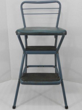 Blue Vintage 32 Cosco Flip Top Metal Step Stool W Padded Seat