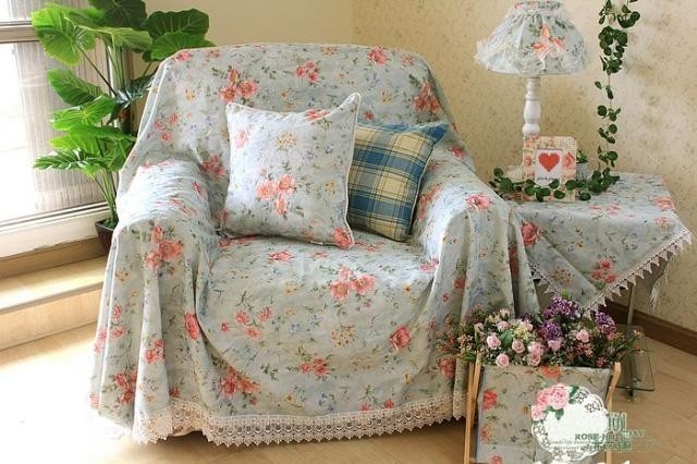 Country floral blue chair sofa loveseat throw cover slipcover e