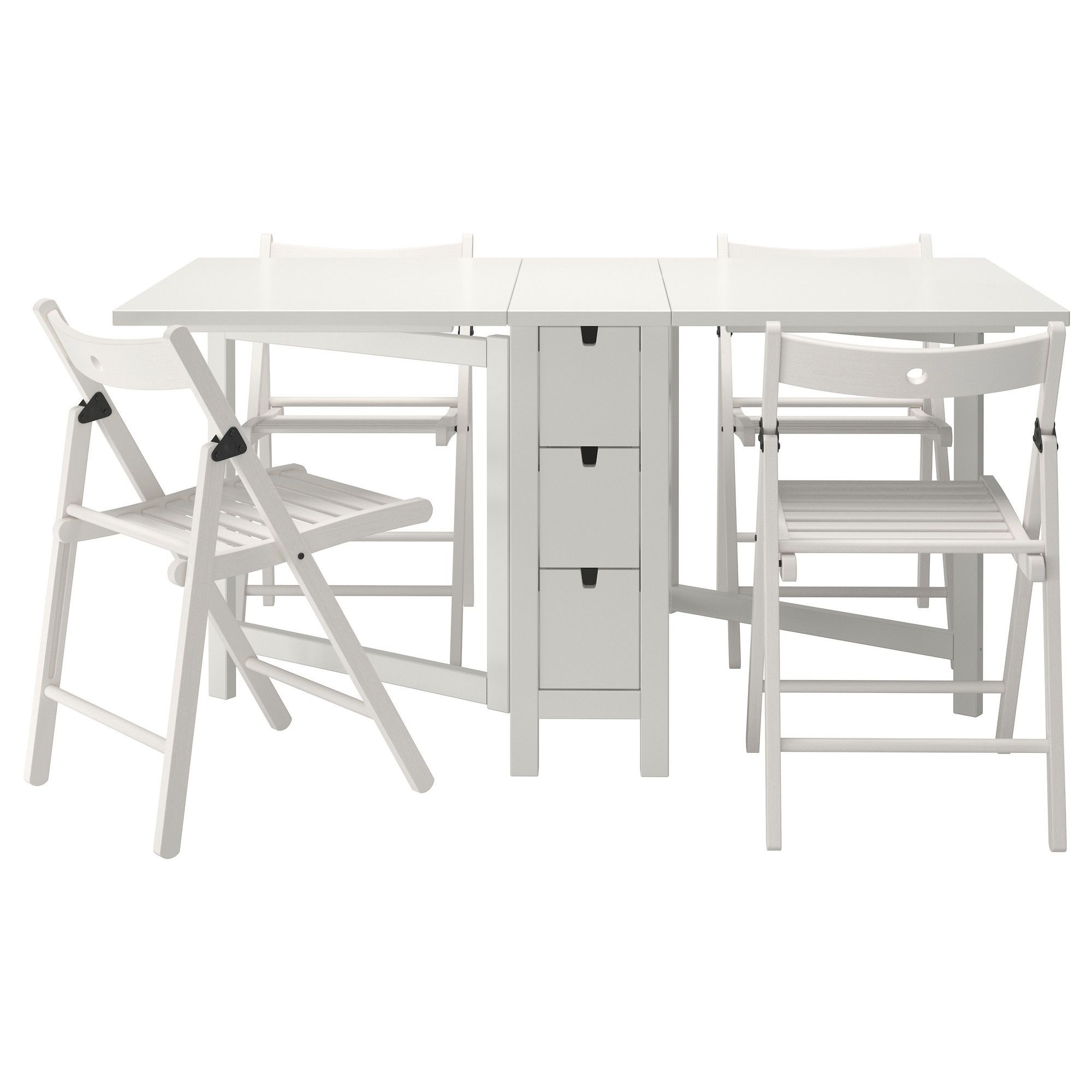 white folding table and chairs