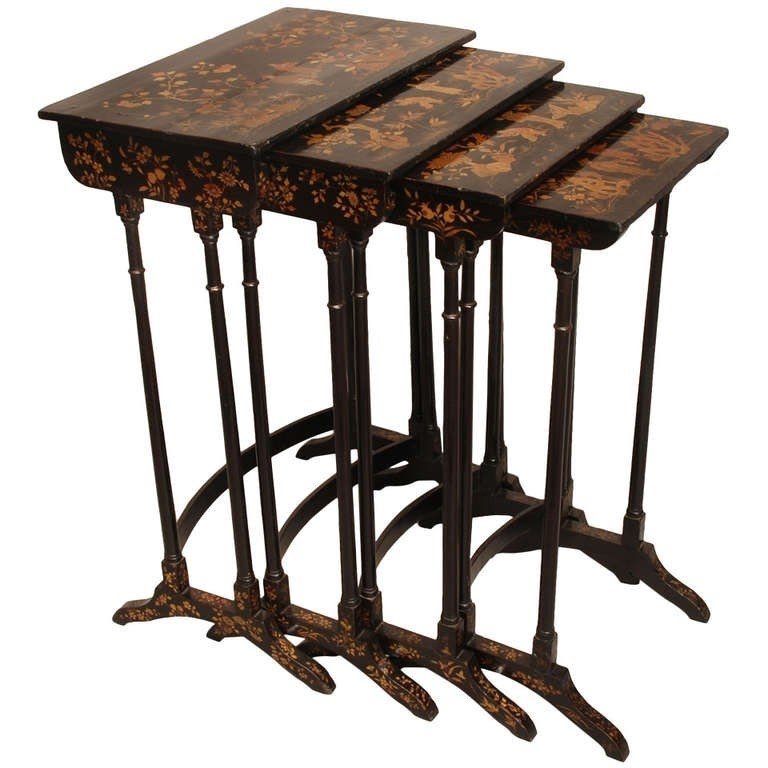 Late 19th century chinese export lacquered nest quartetto tables
