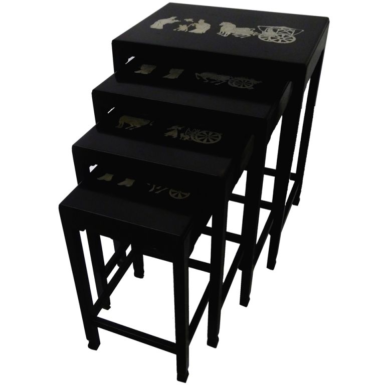 Mid century asian influence nesting tables set of four