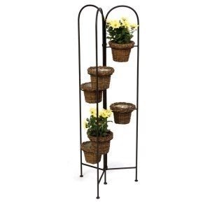 Sided metal plant stand with 6 willow planters with liners