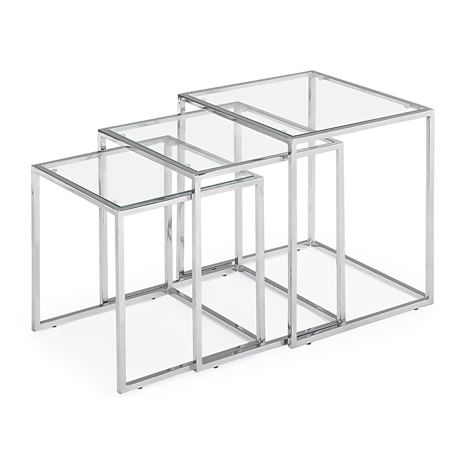 Silhouette set of 3 glass and chrome nesting accent tables