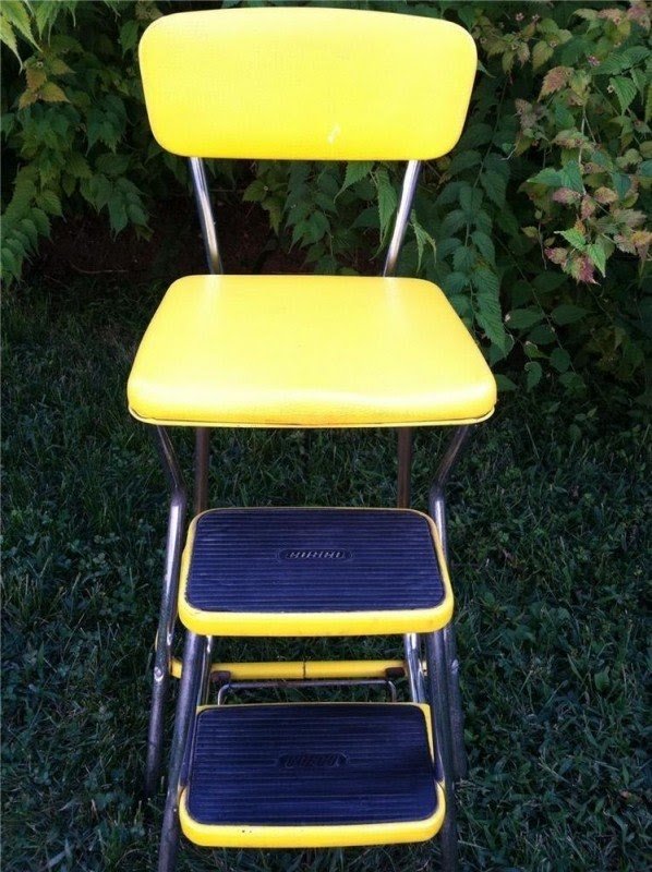 Vintage retro yellow cosco padded step stool mid century