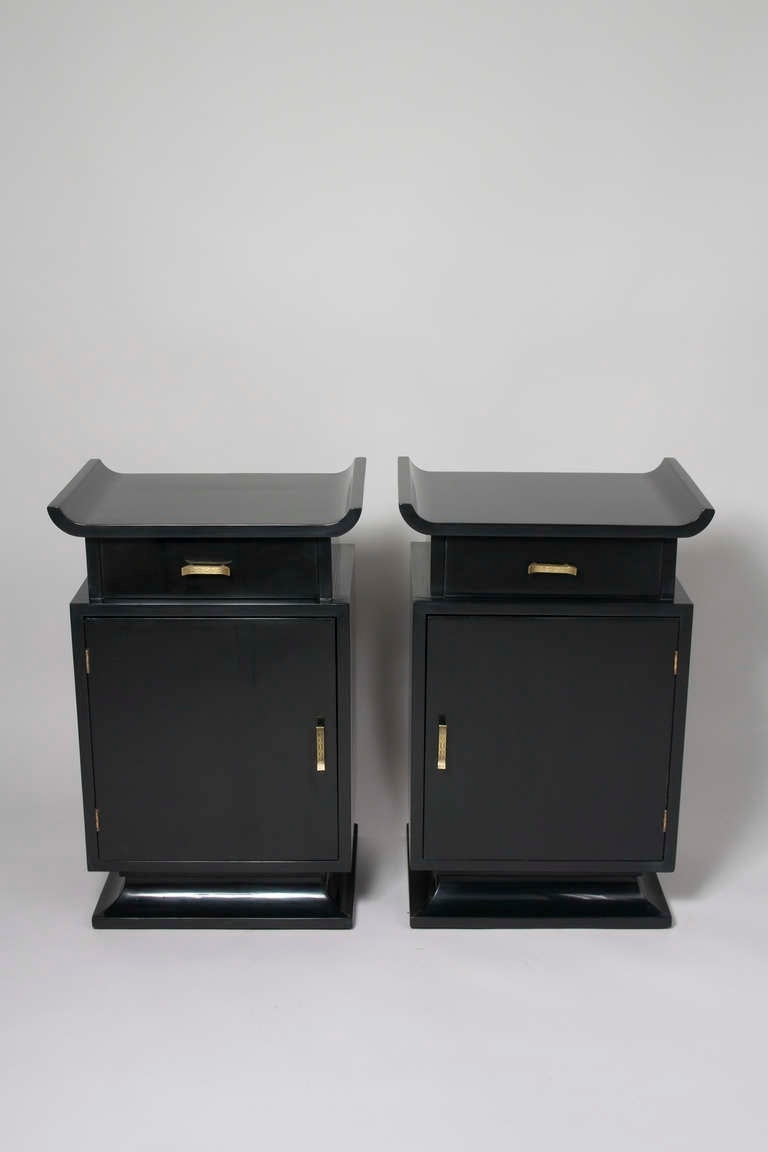 Black lacquered asian modern nightstands image 3