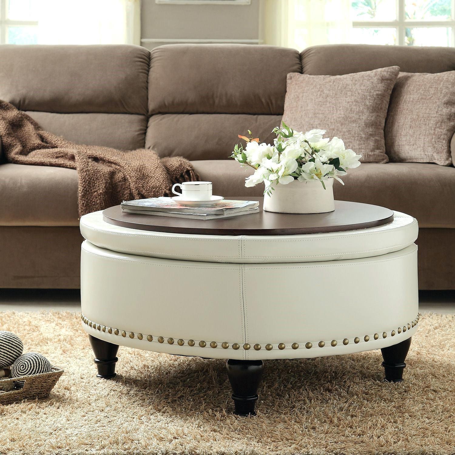 Round wood deals ottoman coffee table