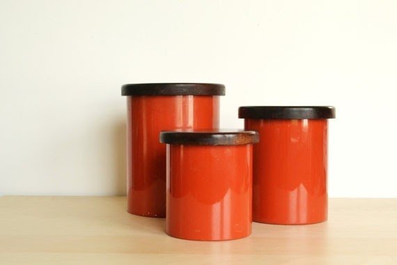 Orange Kitchen Canisters Foter   Mod Kitchen Copco Burnt Orange Canisters Set Of 3 