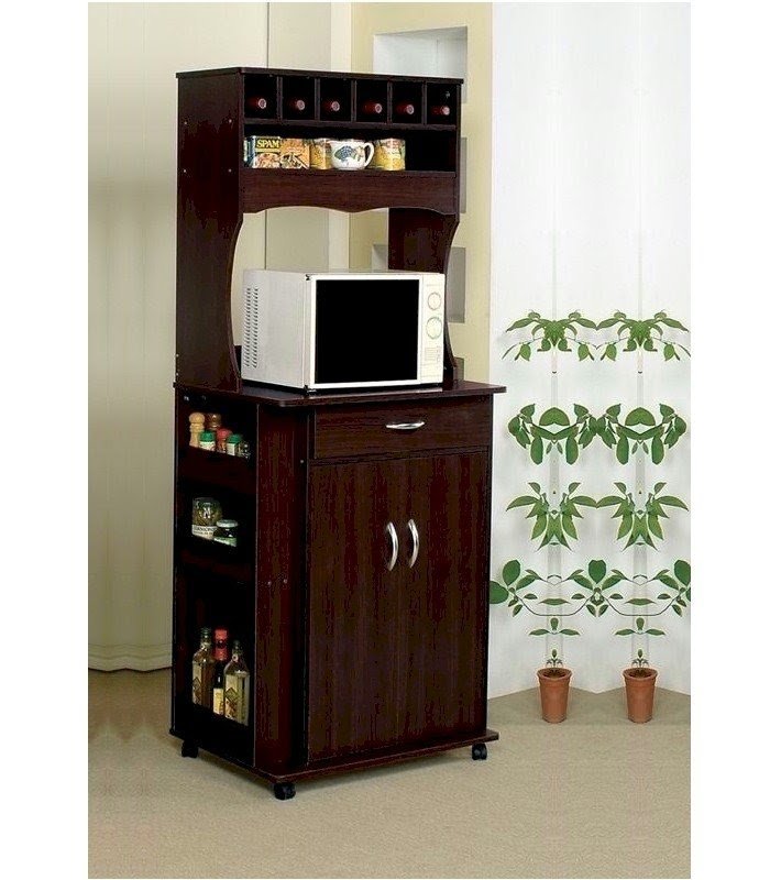 Modern microwave cart with wine storage storage drawer and shelves