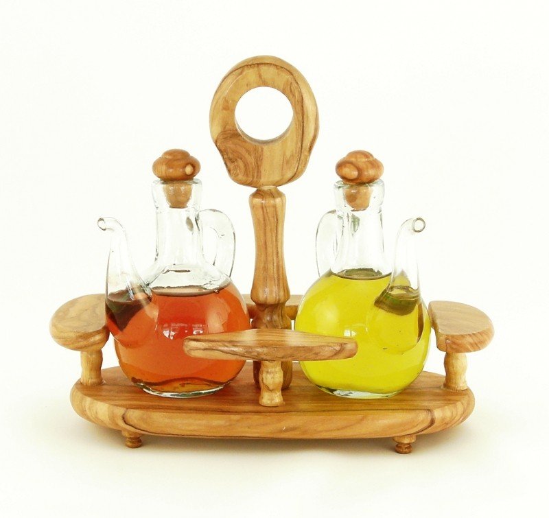 Olive wood oil and vinegar cruet set