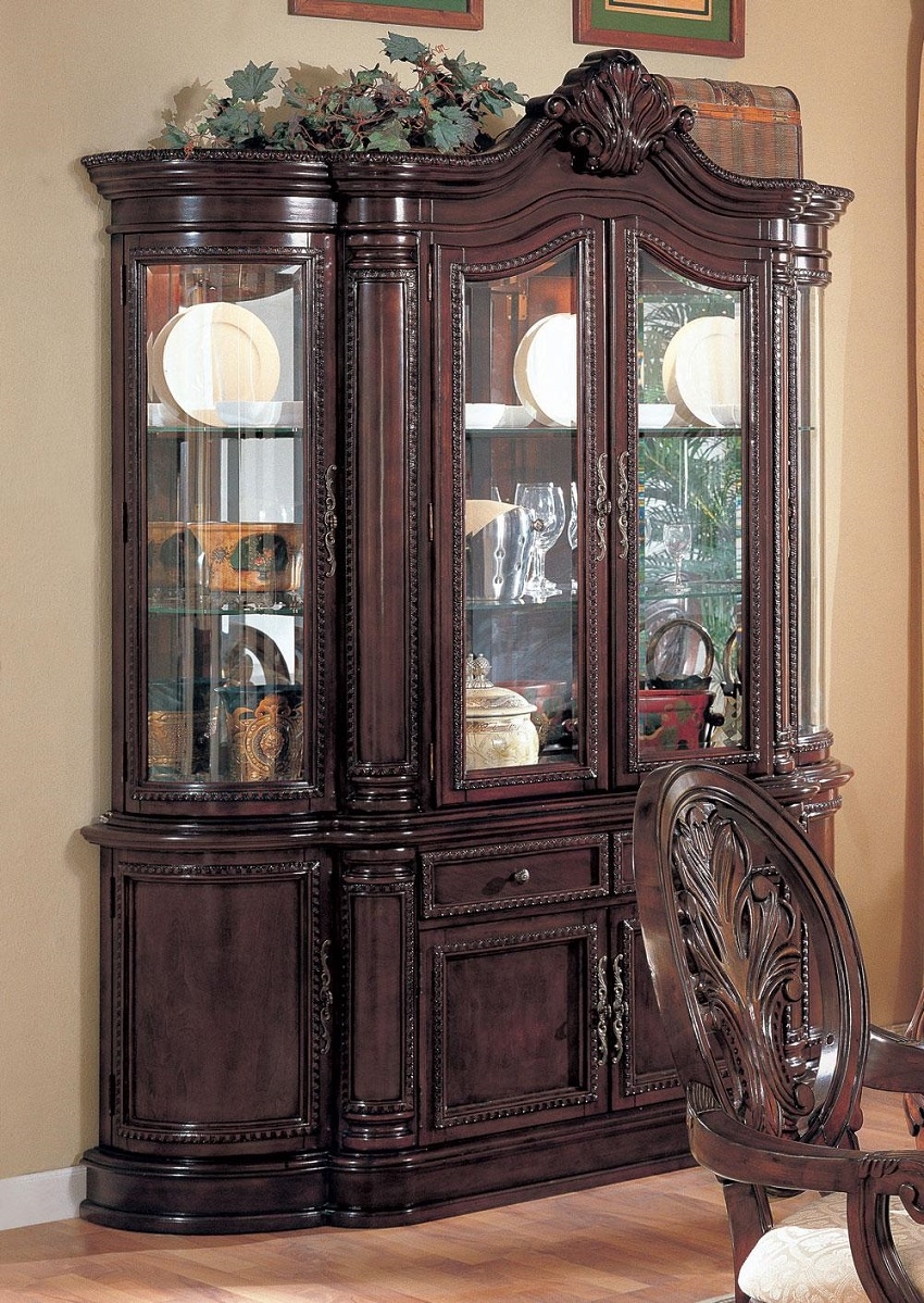 Rich cherry finish formal dining room with double pedestal base