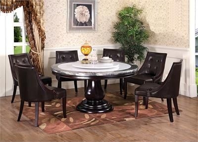 Sorrento round marble espresso dining table with lazy susan