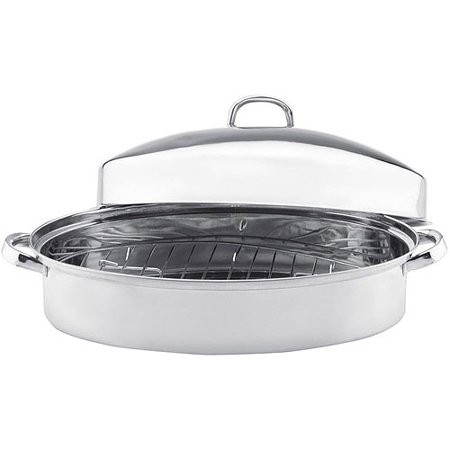 Vinaroz stainless steel 9 qt oval roaster with rack and