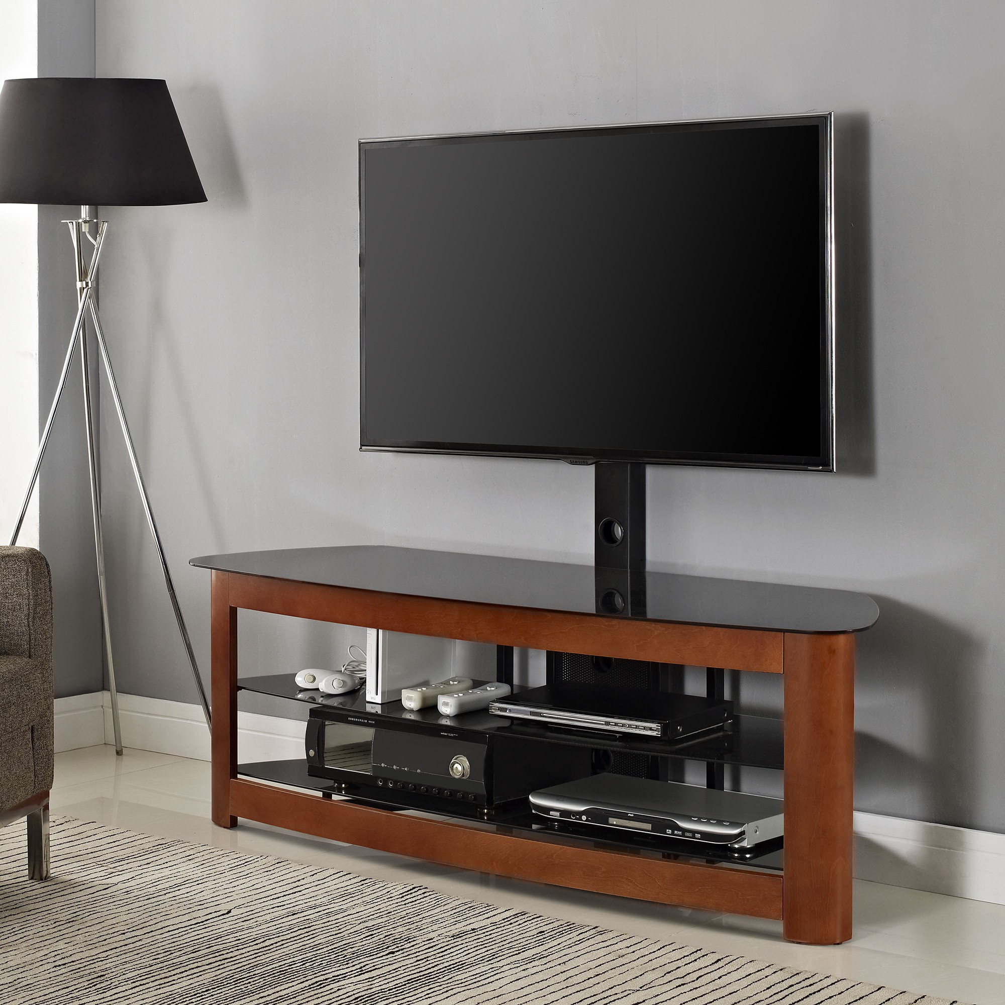 Walker edison 65 inch tv stand with integrated mount cherry