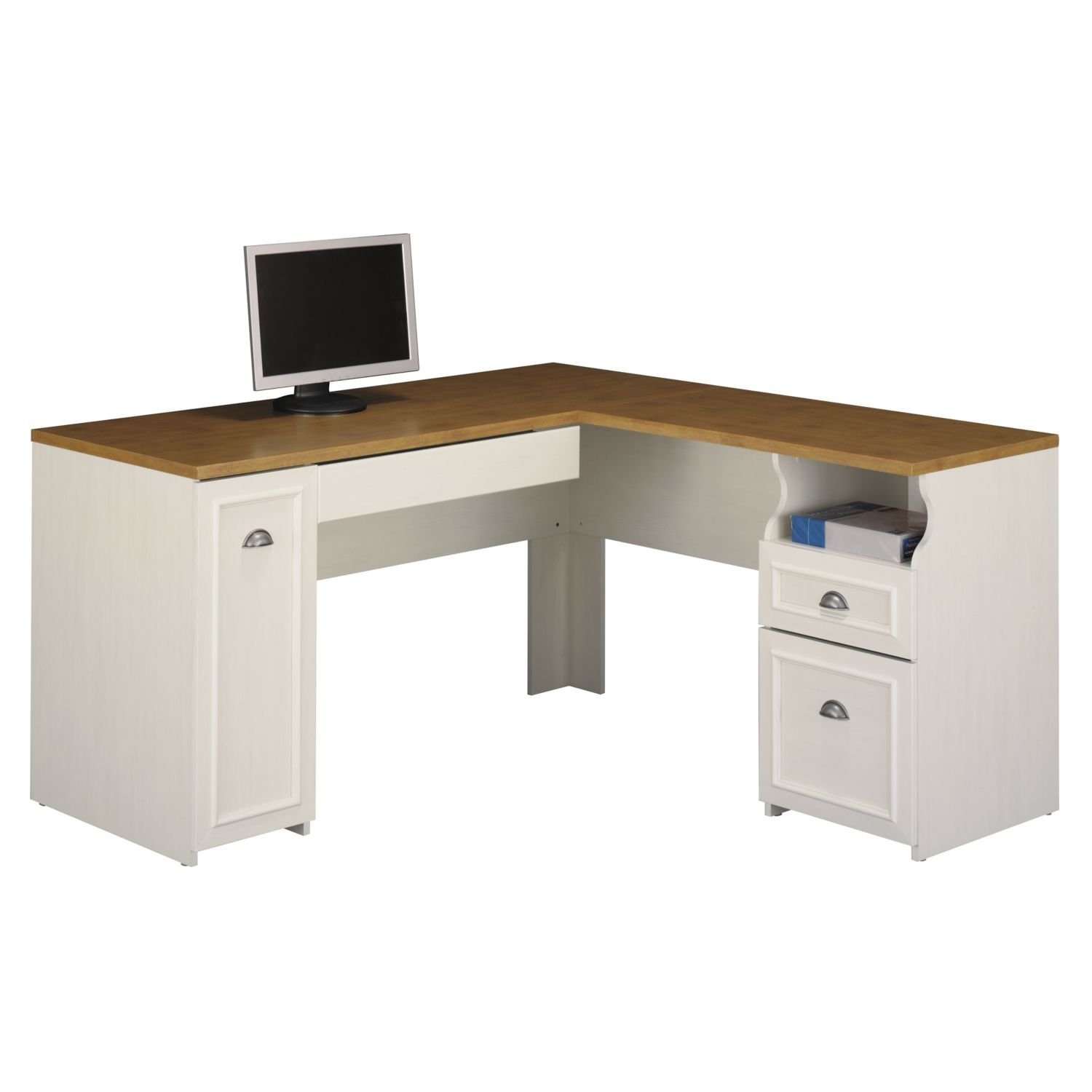 White l shaped computer desk without hutch drop down keyboard