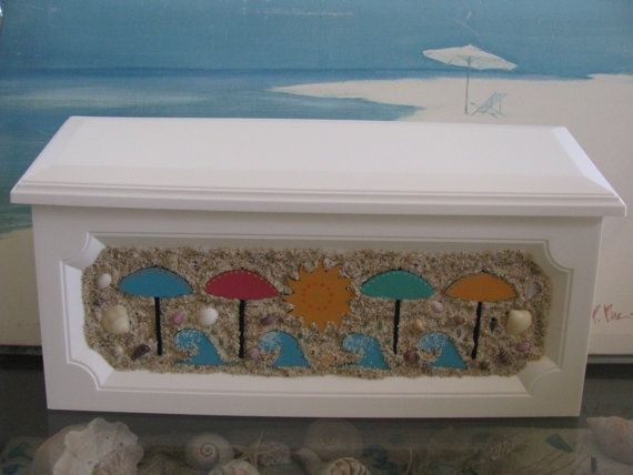 Beach umbrella waves sun seashells wall mount mailbox by ceshoretreasures