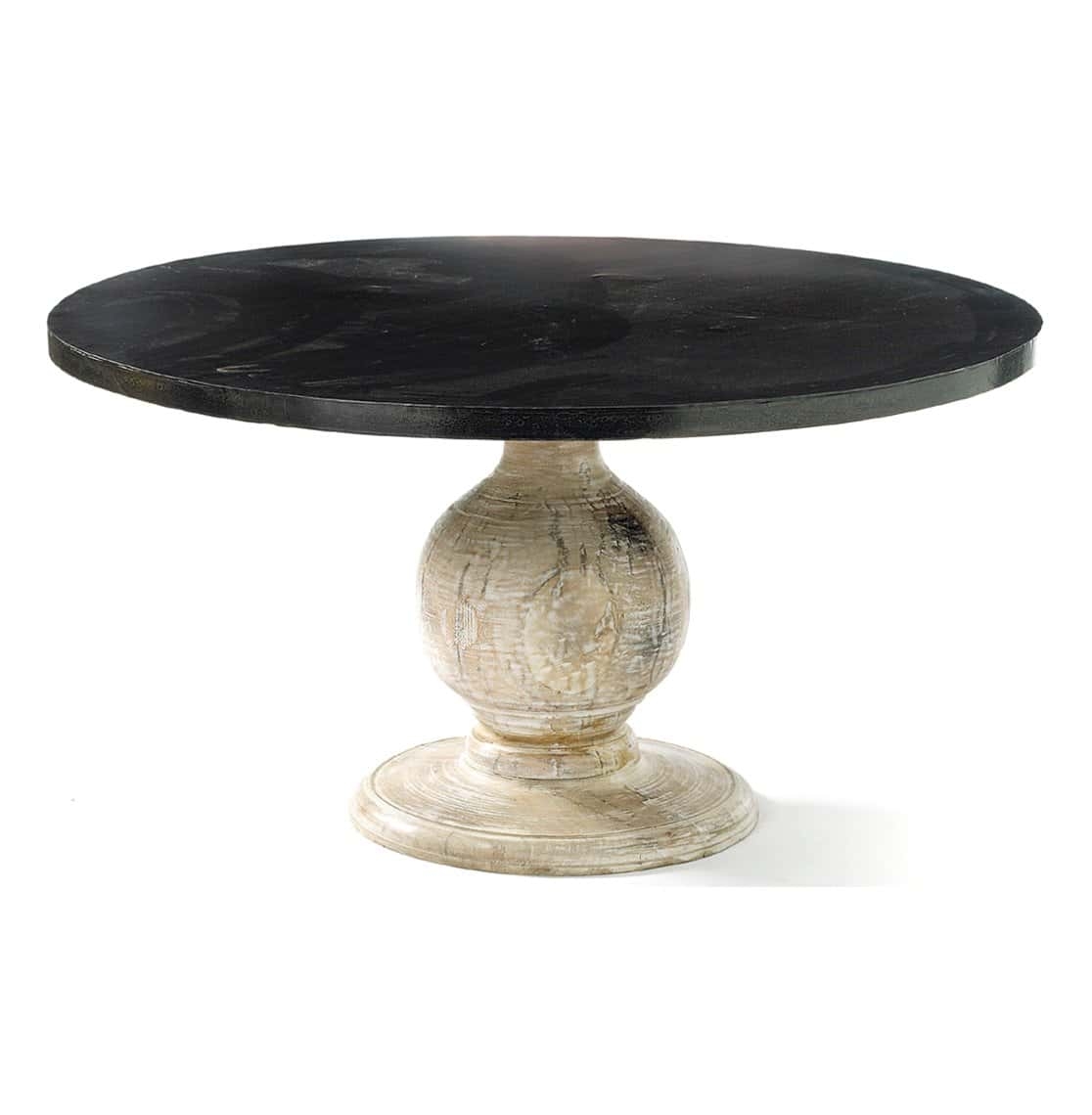 Black steel round dining table with cream wood base dining