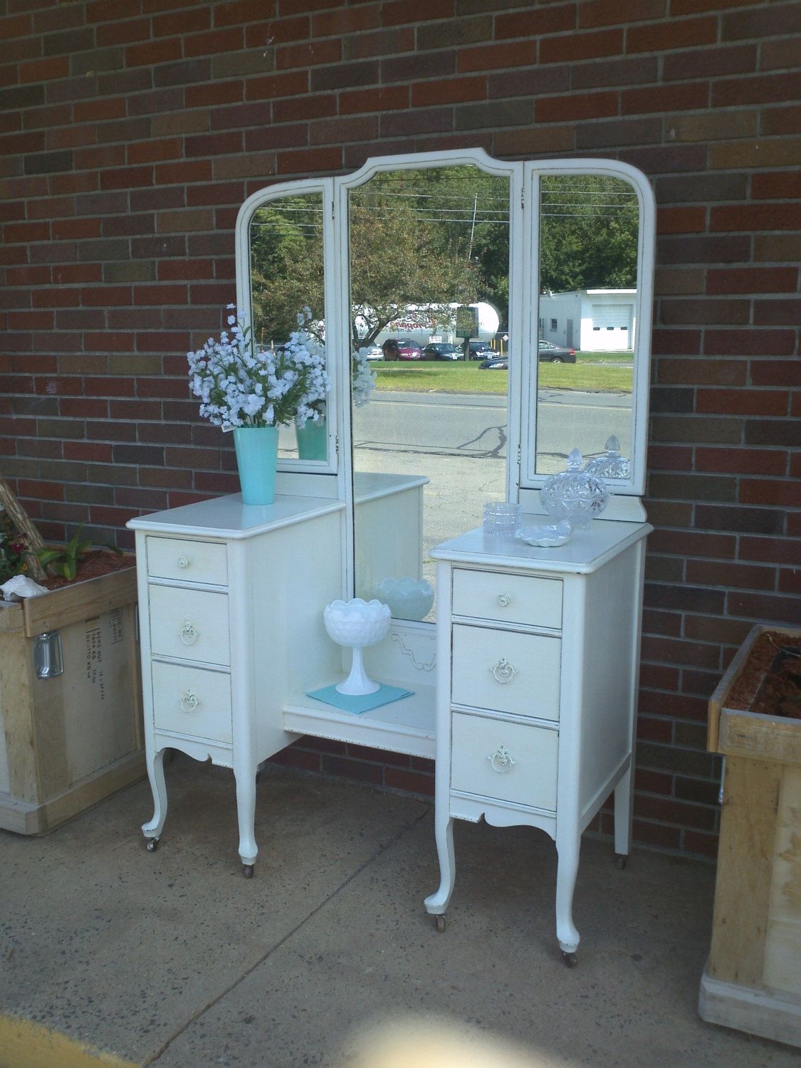 Circa 20s antique white vanity dressing table salvaged shabby chic