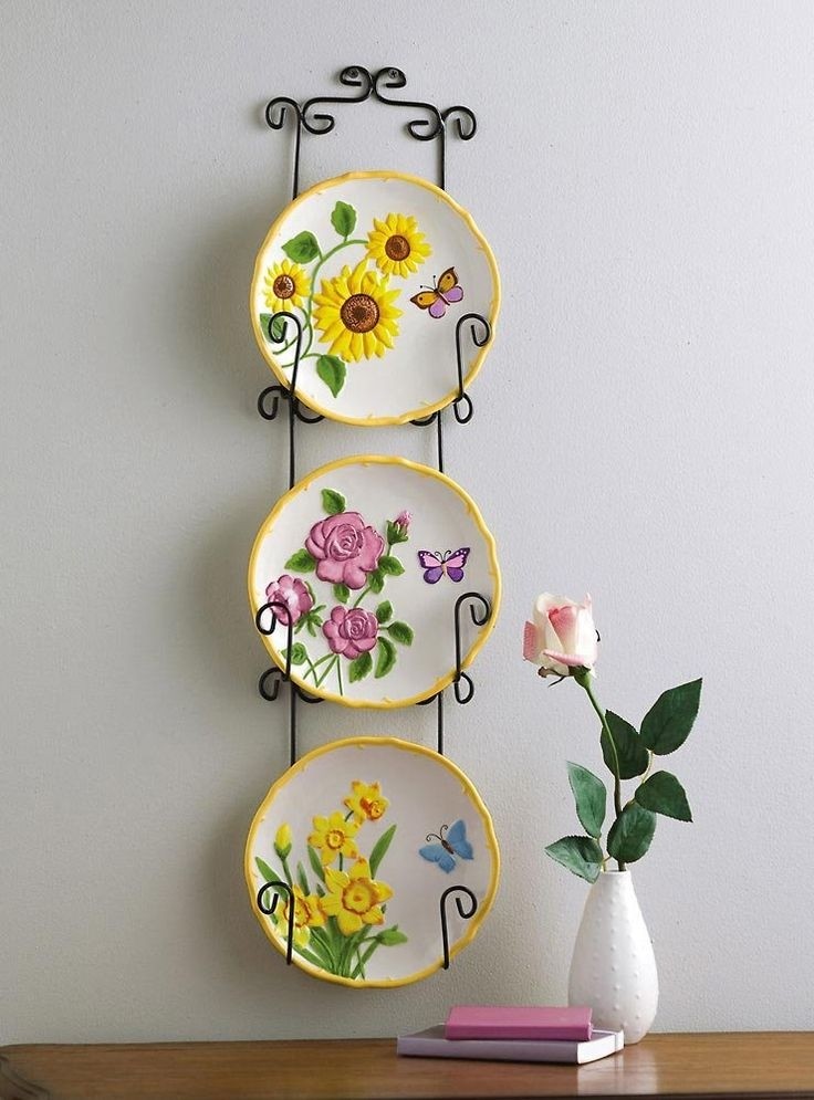 Collections etc 3d floral decorative hanging plates