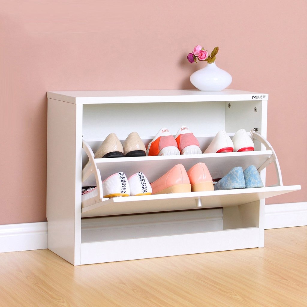 Ikea shoe storage cabinet with pink walls