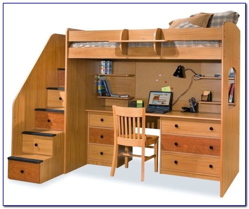 bunk bed with storage stairs and desk