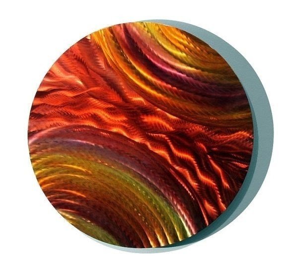 Modern metal abstract painted circle wall art lava stream by