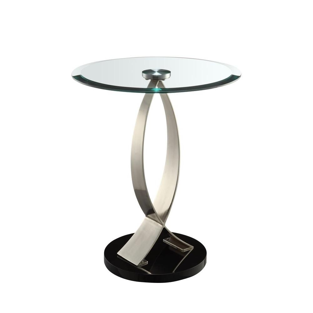Powell furniture brushed chrome glass round chairside table