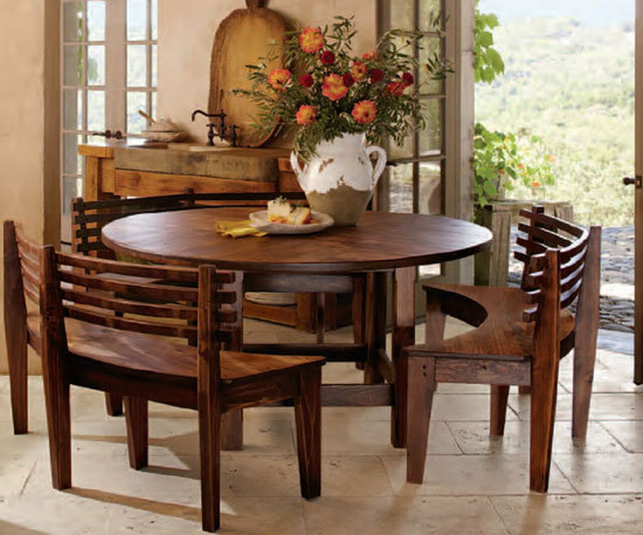 round kitchen table with bench seating