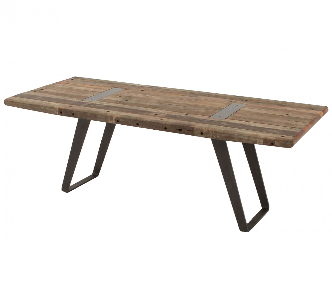 Rustic salvaged wood dining tables with black iron legs finished